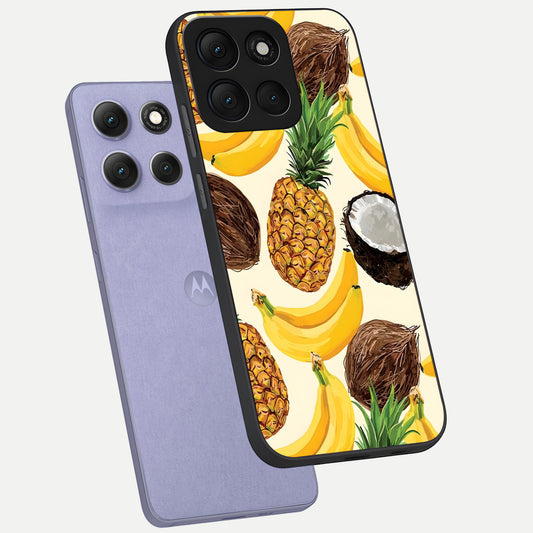 Tropical Fruit Mood phone case For Moto G86 Power showing premium glass back cover with detailed artwork