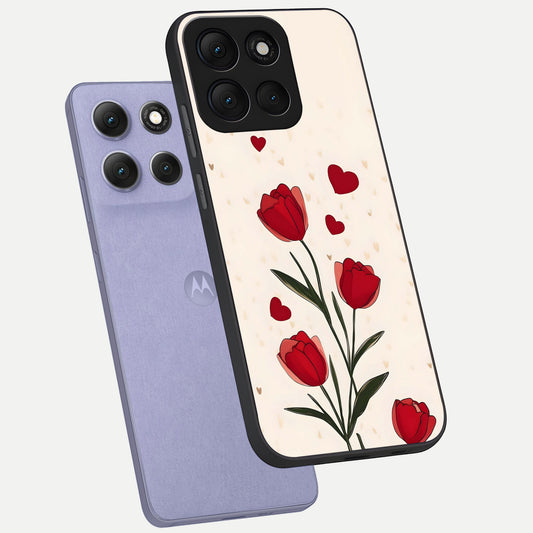 Tulip With Heart phone case For Moto G86 Power showing premium glass back cover with detailed artwork