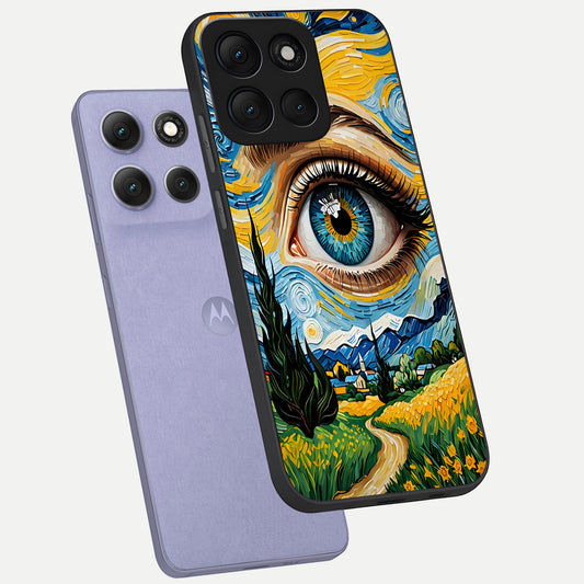 Van Gogh Eye phone case For Moto G86 Power showing premium glass back cover with detailed artwork