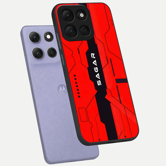 Voltage Rise CYBERPUNK Custom Name phone case For Moto G86 Power showing premium custom name glass back cover