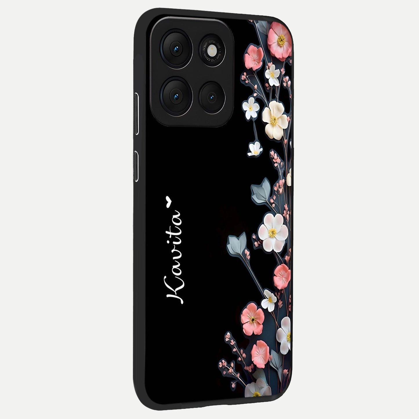 Black Elegance Floral Custom Name back cover For Moto G86 Power slim fit glass case with vibrant aesthetic design