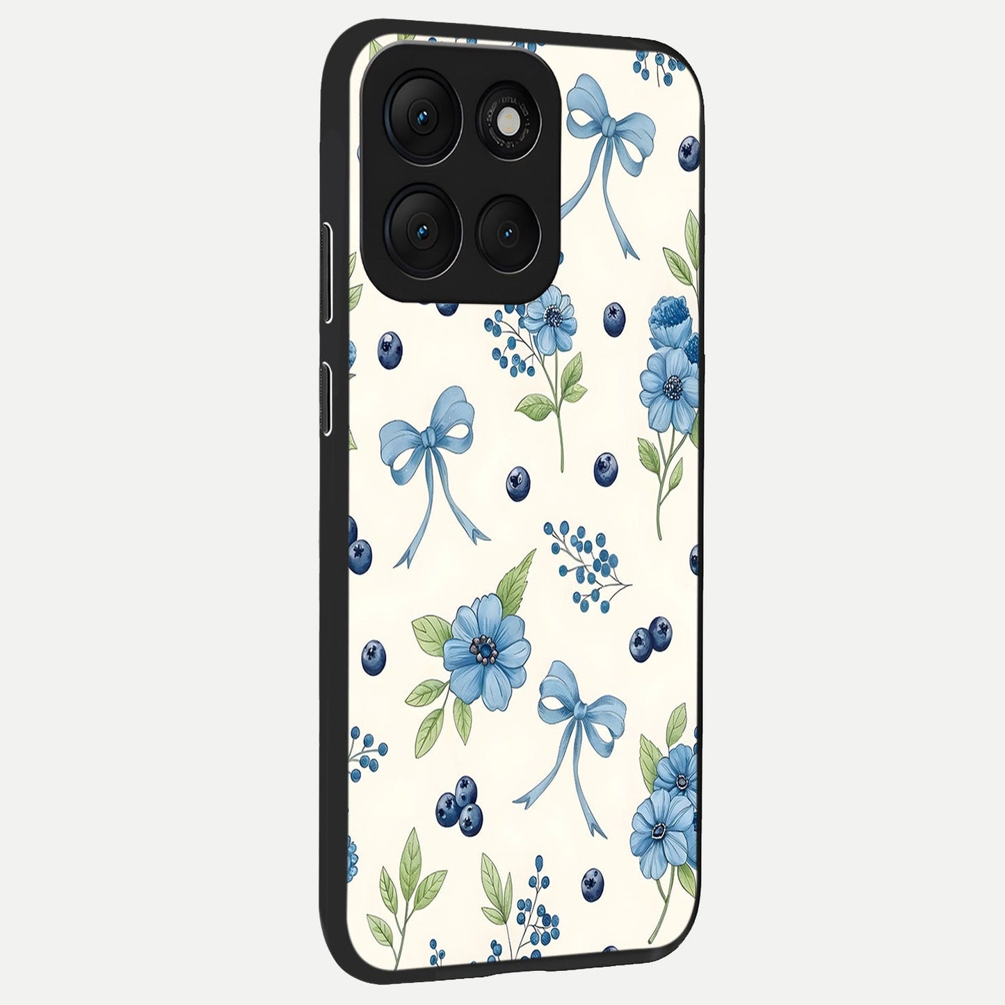 Blue Flower And Bow back cover For Moto G86 Power slim fit glass case with vibrant aesthetic design