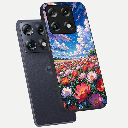 Blossom Sky Field phone case For Moto Signature showing premium glass back cover with detailed artwork