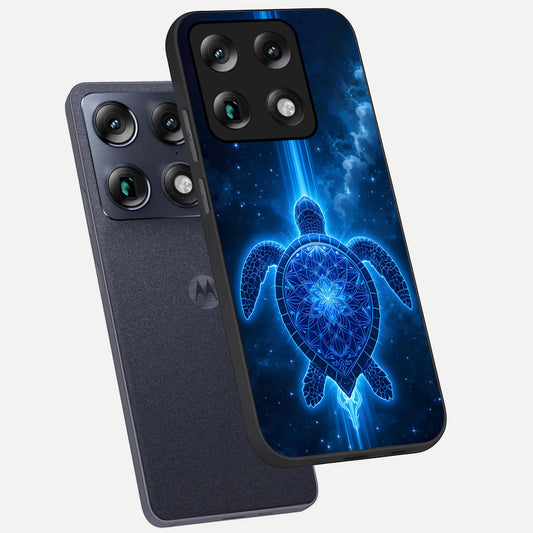 Blue Galaxy Turtle phone case For Moto Signature showing premium glass back cover with detailed artwork