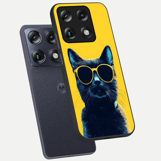 Cool Cat Vibes phone case For Moto Signature showing premium glass back cover with detailed artwork