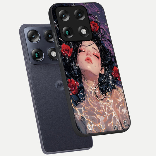 Crimson Rose Serenity phone case For Moto Signature showing premium glass back cover with detailed artwork