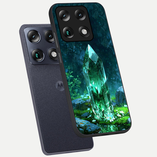 Emerald Light Crystal phone case For Moto Signature showing premium glass back cover with detailed artwork