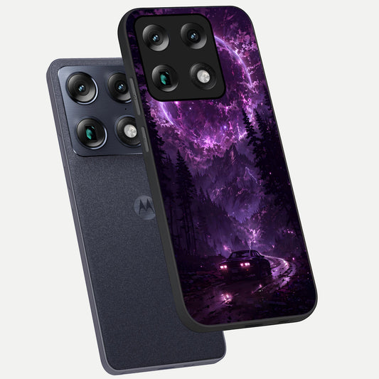 Eternal Cosmic Drive phone case For Moto Signature showing premium glass back cover with detailed artwork