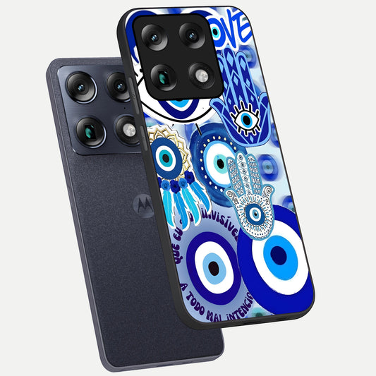 Evil Eyes Dream phone case For Moto Signature showing premium glass back cover with detailed artwork