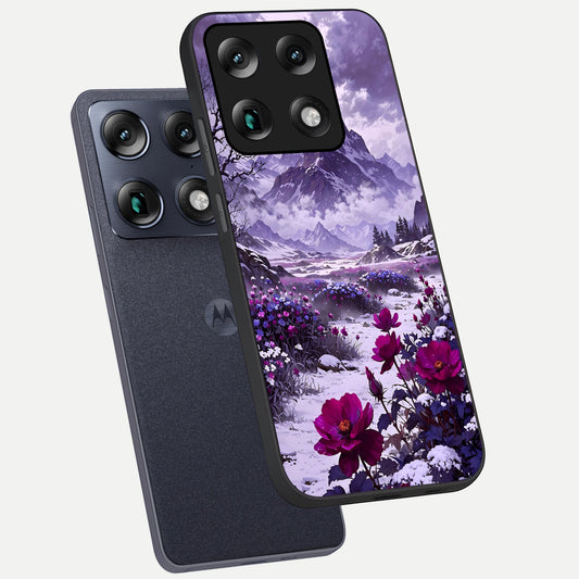 Flower Mountain View phone case For Moto Signature showing premium glass back cover with detailed artwork
