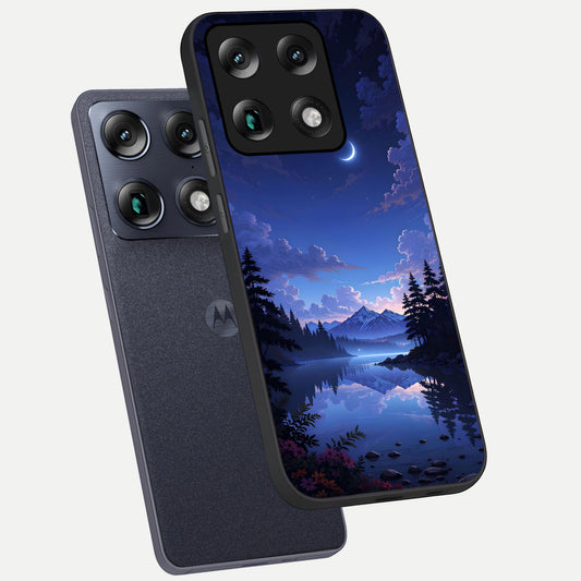 Midnight Lake Peace phone case For Moto Signature showing premium glass back cover with detailed artwork
