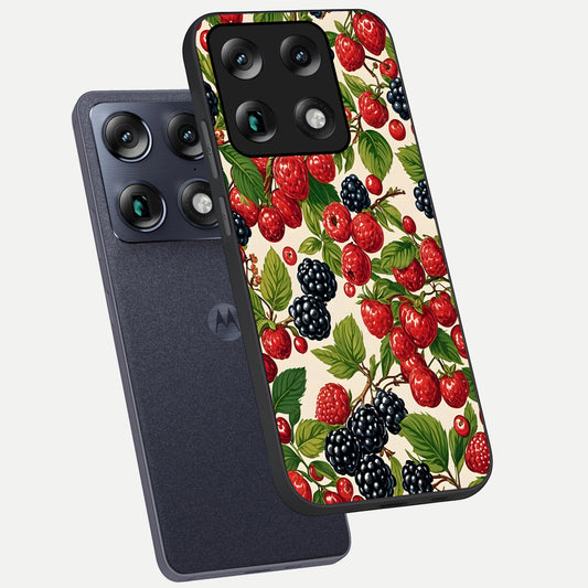 Mixed Berry Collage phone case For Moto Signature showing premium glass back cover with detailed artwork