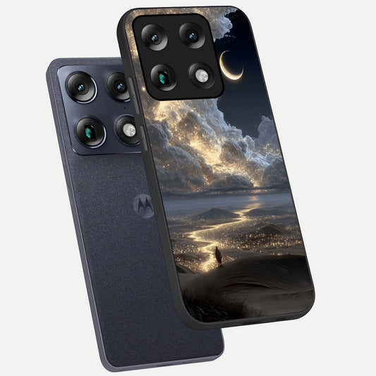 Moonlight Spark Path phone case For Moto Signature showing premium glass back cover with detailed artwork