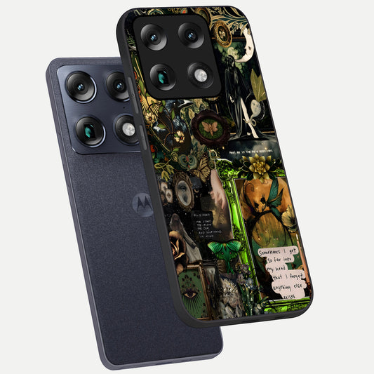 Mystic Woods Secret phone case For Moto Signature showing premium glass back cover with detailed artwork