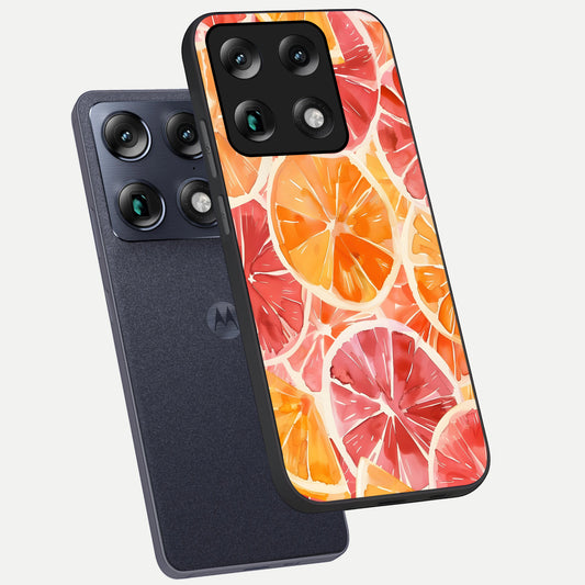 Orange Fruits Pattern phone case For Moto Signature showing premium glass back cover with detailed artwork