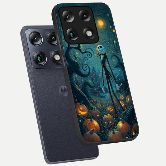 Pumpkin Moonlight Tale phone case For Moto Signature showing premium glass back cover with detailed artwork