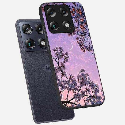 Purple Serenity Moon phone case For Moto Signature showing premium glass back cover with detailed artwork
