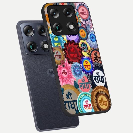 Radha Divine Bloom phone case For Moto Signature showing premium glass back cover with detailed artwork