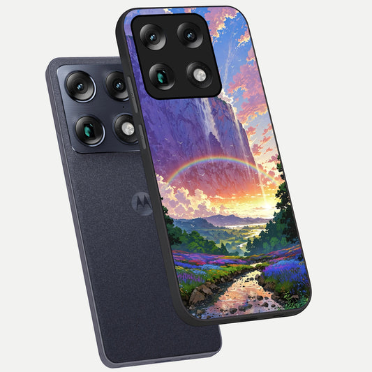 Rainbow Valley Dream phone case For Moto Signature showing premium glass back cover with detailed artwork