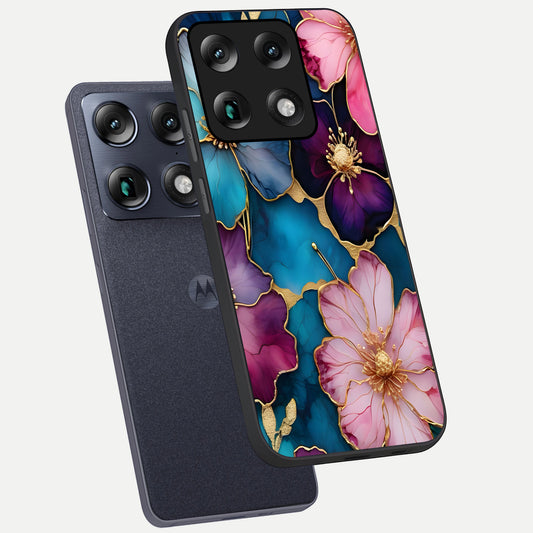 Sparkle Floral phone case For Moto Signature showing premium glass back cover with detailed artwork
