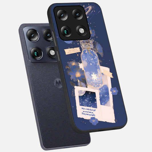 Starlit Cosmic Jar phone case For Moto Signature showing premium glass back cover with detailed artwork