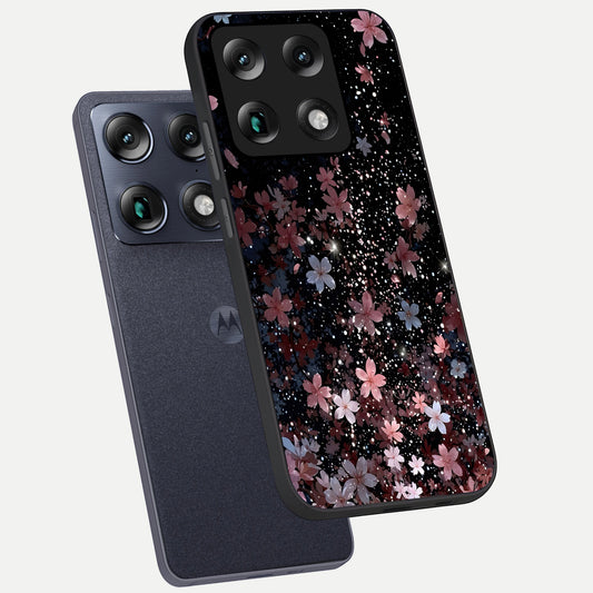 Starlit Flower Dreams phone case For Moto Signature showing premium glass back cover with detailed artwork