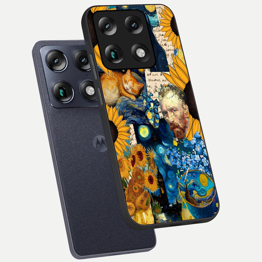 Sunflower Chic Mood Custom Name phone case For Moto Signature showing premium glass back cover with detailed artwork