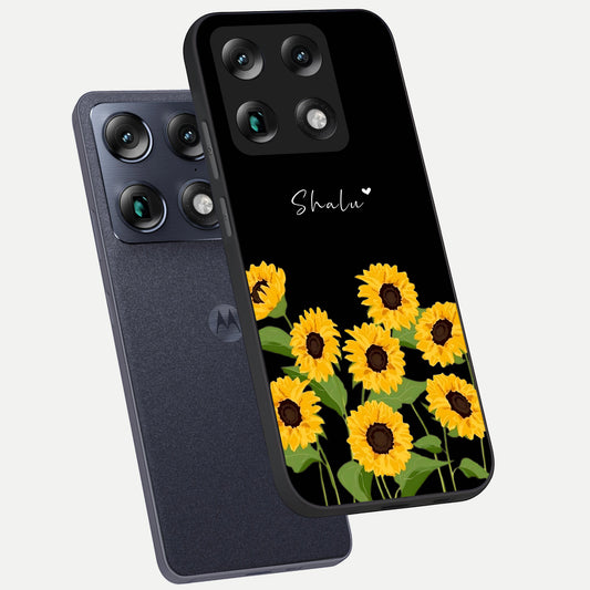 Sunflower Sky Bloom phone case For Moto Signature showing premium glass back cover with detailed artwork