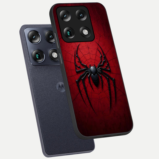 Superhero Web Emblem phone case For Moto Signature showing premium glass back cover with detailed artwork