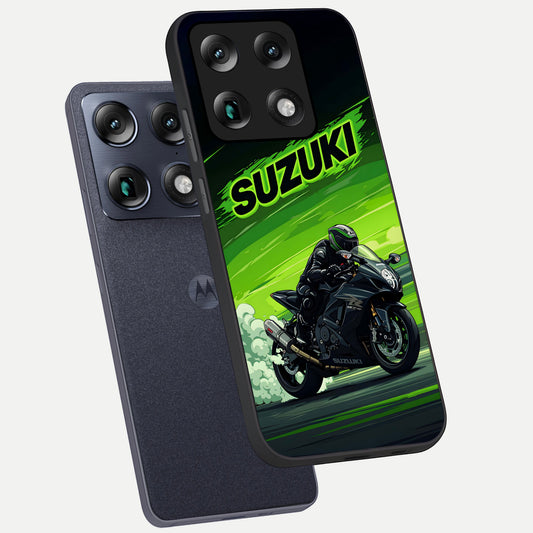Suzuki Speed Beast phone case For Moto Signature showing premium glass back cover with detailed artwork