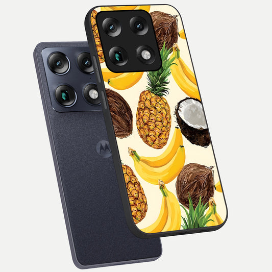 Tropical Fruit Mood phone case For Moto Signature showing premium glass back cover with detailed artwork