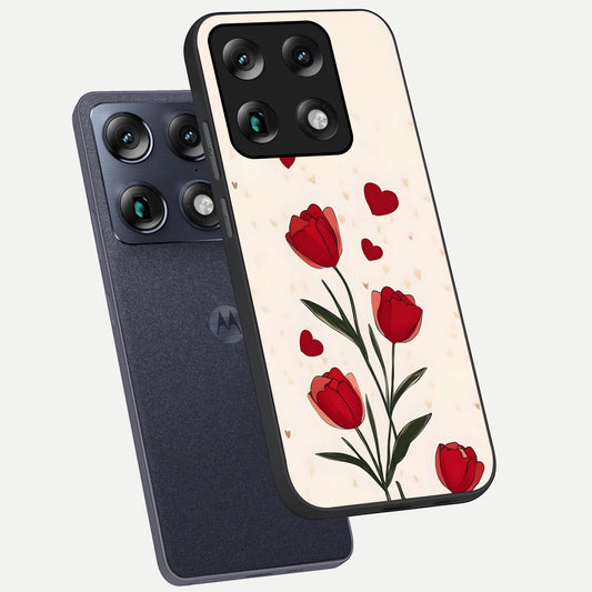 Tulip With Heart phone case For Moto Signature showing premium glass back cover with detailed artwork