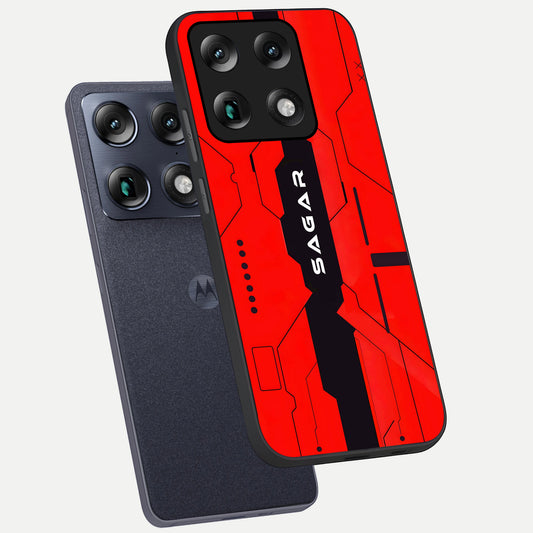 Voltage Rise CYBERPUNK Custom Name phone case For Moto Signature showing premium custom name glass back cover