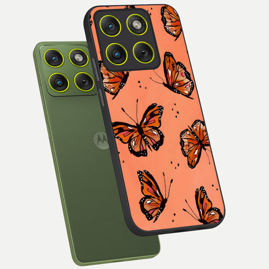 Coral Wing Butterfly phone case For Moto Edge 70 showing premium glass back cover with detailed artwork