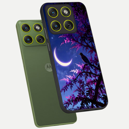Crow And Moon Scenery phone case For Moto Edge 70 showing premium glass back cover with detailed artwork