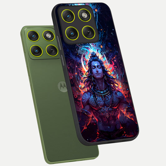 Divine Fire Shiv phone case For Moto Edge 70 showing premium glass back cover with detailed artwork