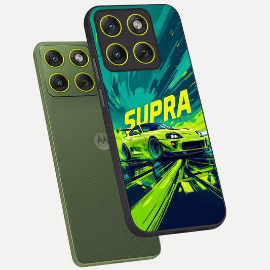 Electric Supra Thunder phone case For Moto Edge 70 showing premium glass back cover with detailed artwork
