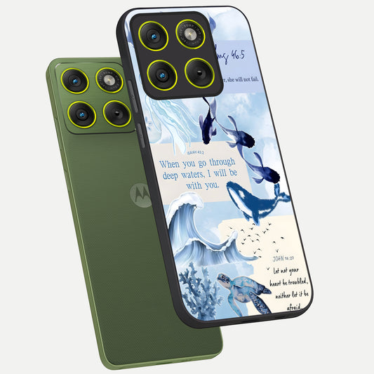 Faithful Ocean Promise phone case For Moto Edge 70 showing premium glass back cover with detailed artwork