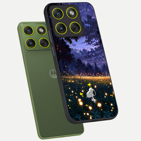 Firefly Meadow Magic phone case For Moto Edge 70 showing premium glass back cover with detailed artwork