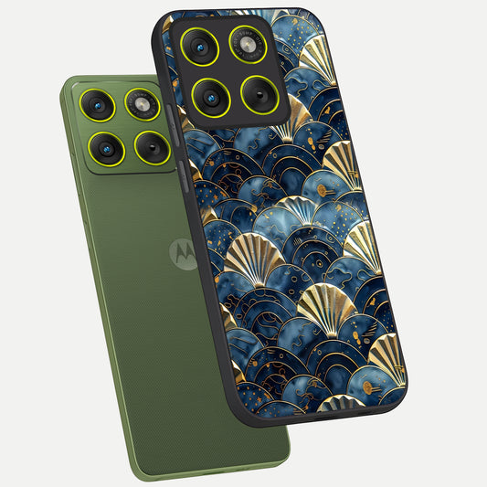 Golden Wave Luxe phone case For Moto Edge 70 showing premium glass back cover with detailed artwork