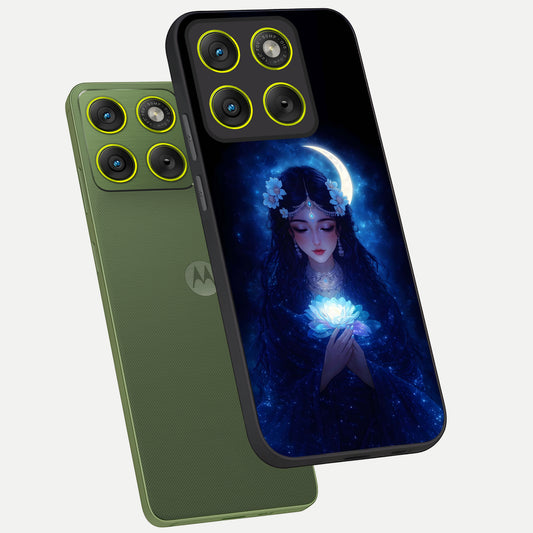 Mystic Moon Queen phone case For Moto Edge 70 showing premium glass back cover with detailed artwork