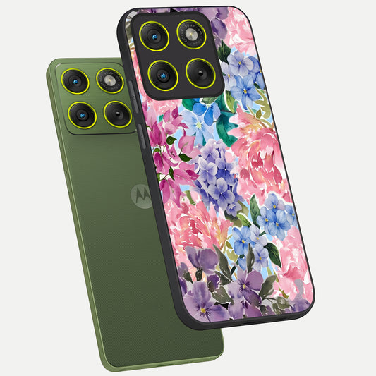 Pastel Floral Mix phone case For Moto Edge 70 showing premium glass back cover with detailed artwork