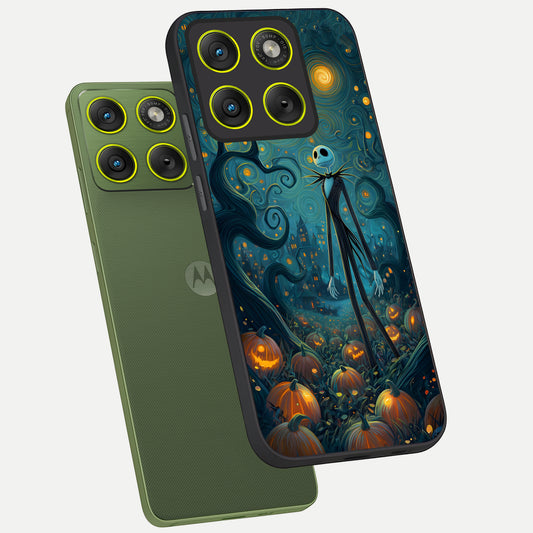 Pumpkin Moonlight Tale phone case For Moto Edge 70 showing premium glass back cover with detailed artwork