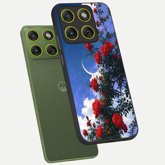 Rose Drift Flowers phone case For Moto Edge 70 showing premium glass back cover with detailed artwork