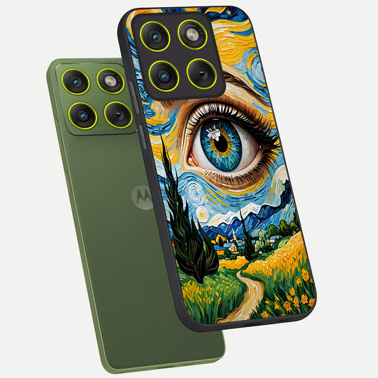 Van Gogh Eye phone case For Moto Edge 70 showing premium glass back cover with detailed artwork