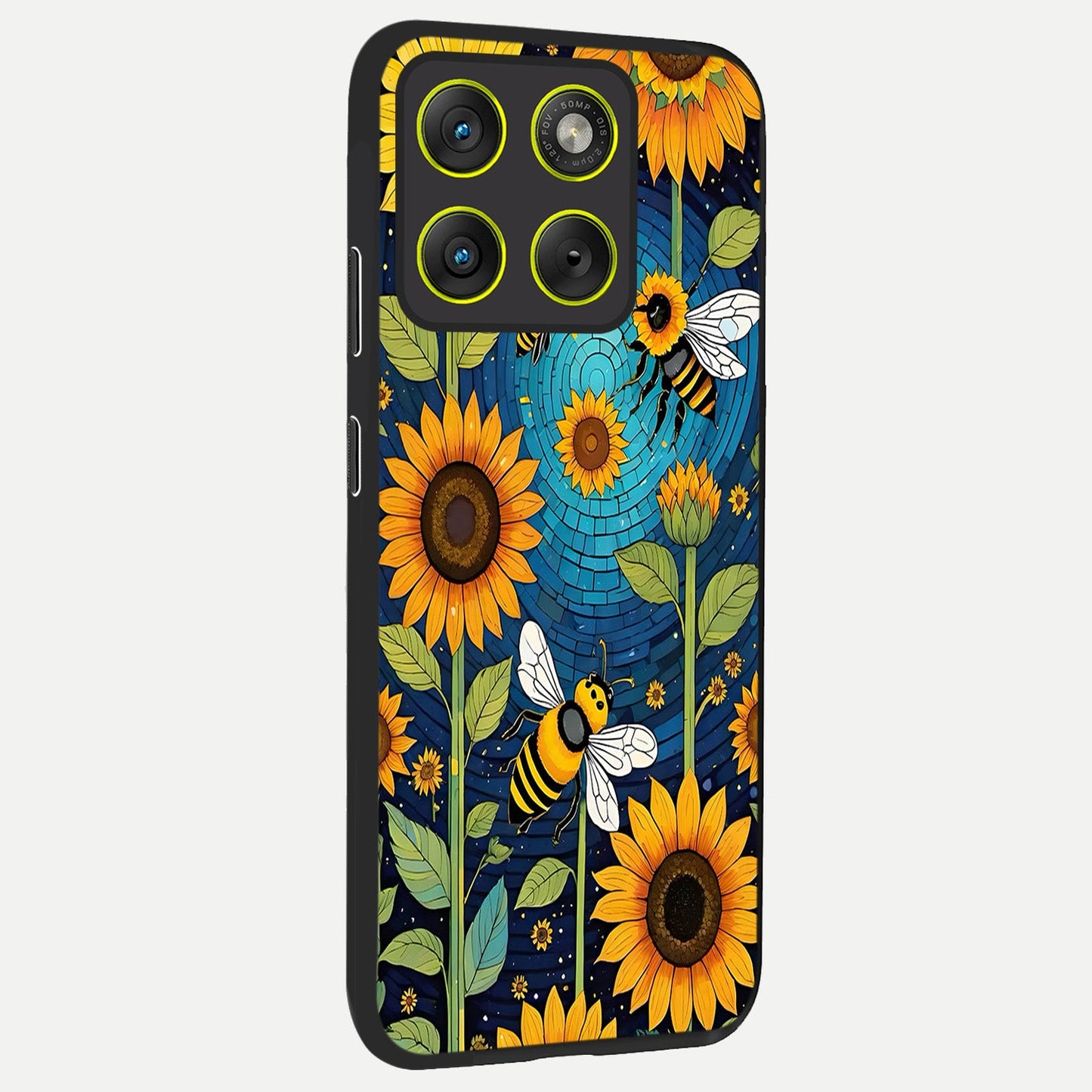 Bees And Sunflowers back cover For Moto Edge 70 slim fit glass case with vibrant aesthetic design
