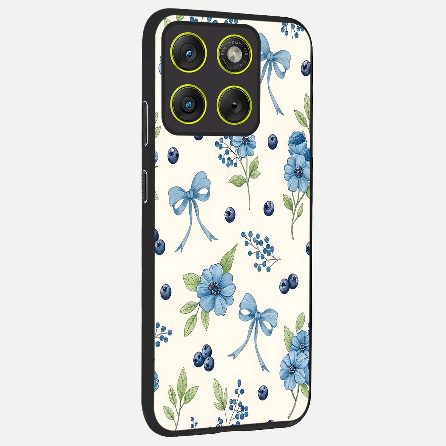 Blue Flower And Bow back cover For Moto Edge 70 slim fit glass case with vibrant aesthetic design