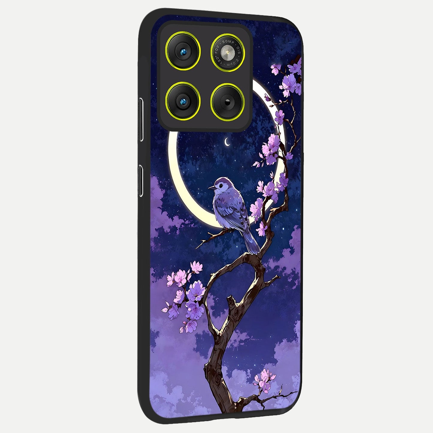 Celestial Bird Blossom back cover For Moto Edge 70 slim fit glass case with vibrant aesthetic design