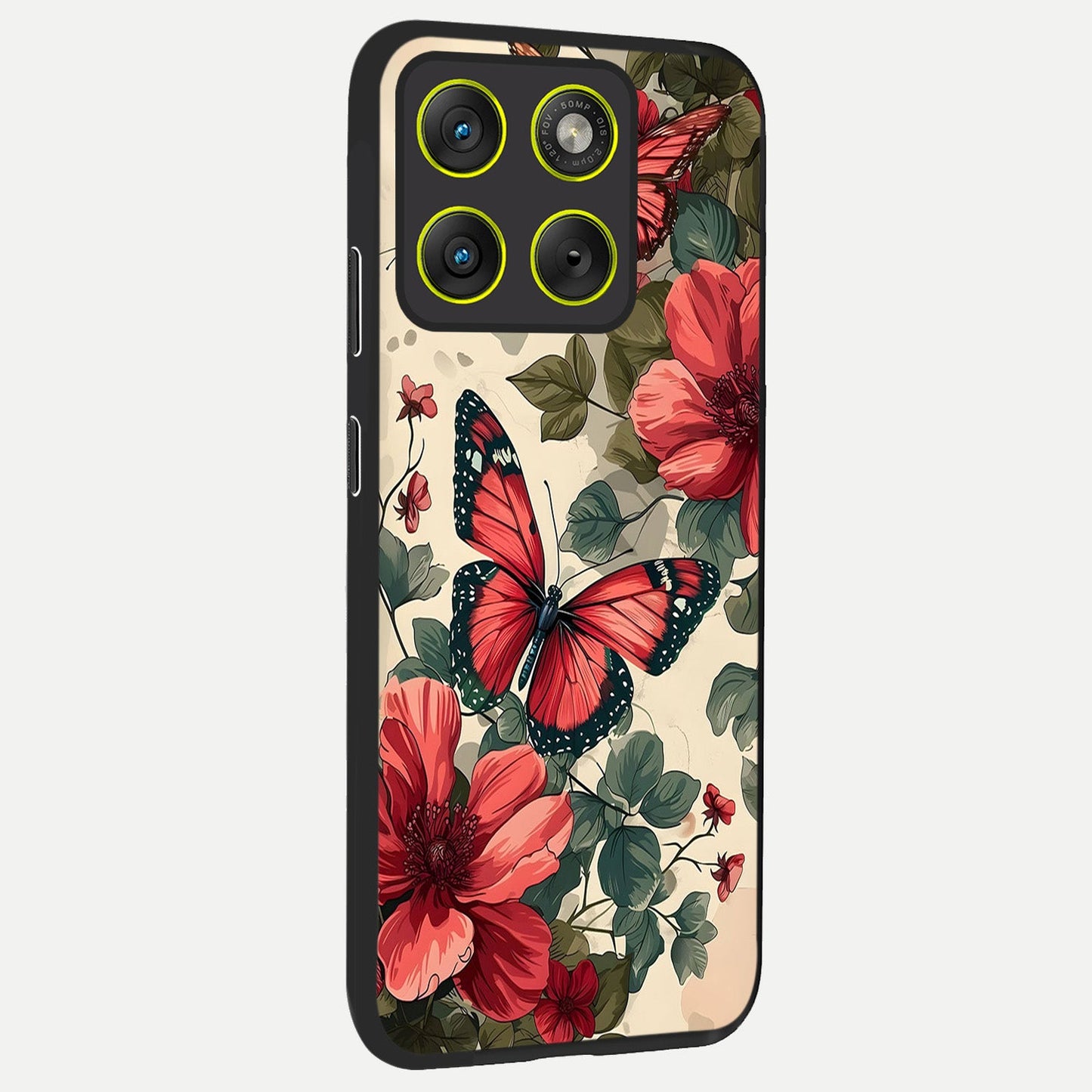Crimson Butterfly Garden back cover For Moto Edge 70 slim fit glass case with vibrant aesthetic design