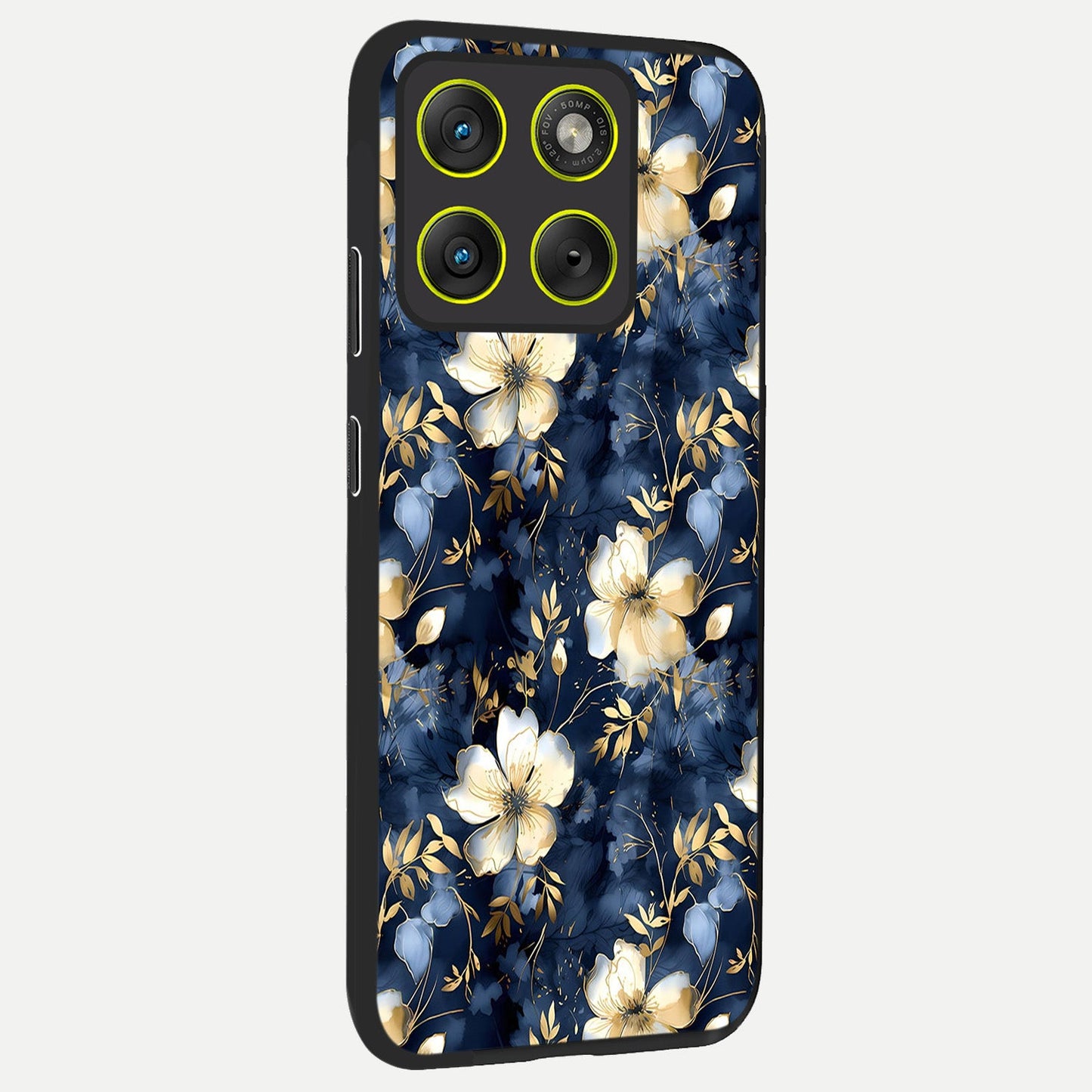 Golden Midnight Bloom back cover For Moto Edge 70 slim fit glass case with vibrant aesthetic design